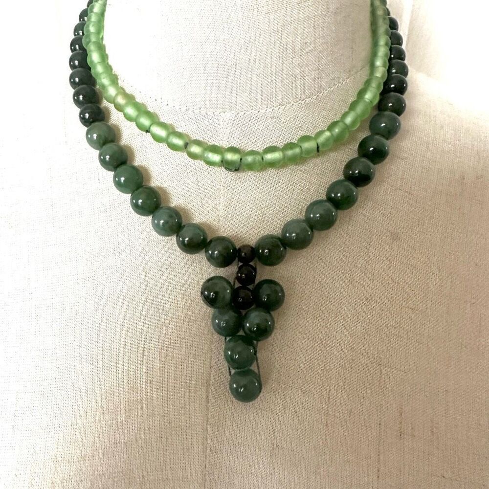 Long jade beaded necklace